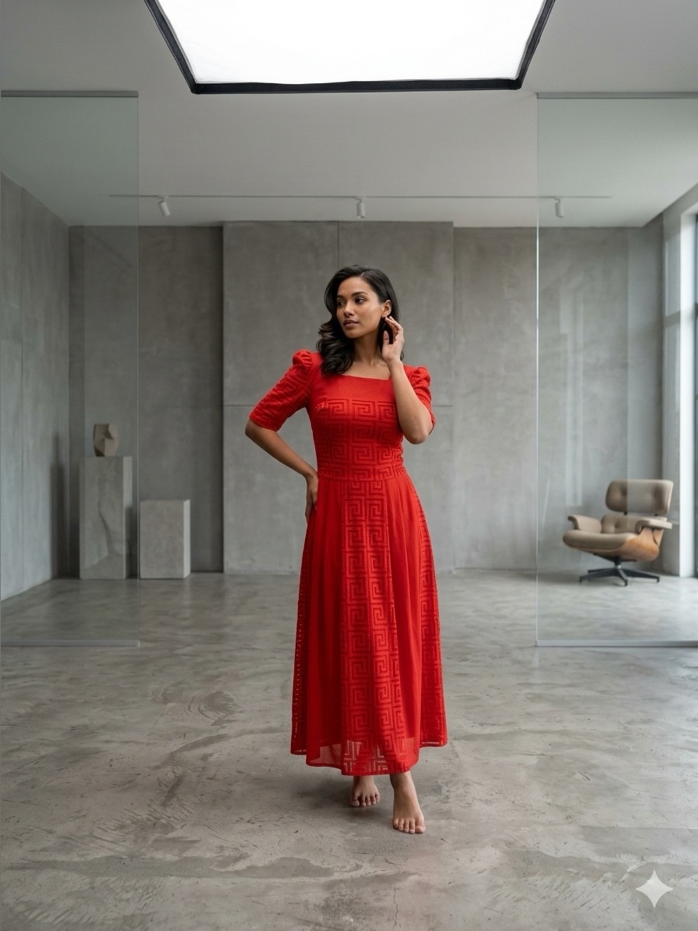 Elegant Red Midi Skirt with Square Neckline Blouse Set size 10-12